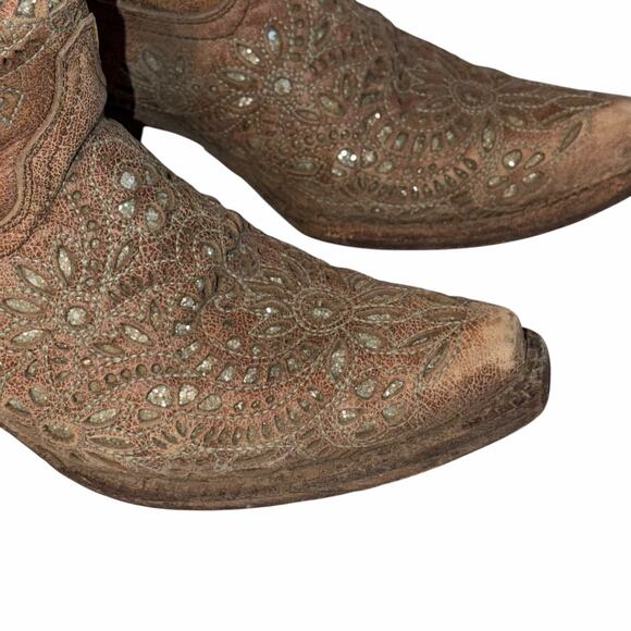 Corral Brown Leather Turquoise Glitter Inlay & Stitching Boots Snip Toe A3352 7M - Picture 7 of 16